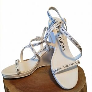 Calvin Klein Logo White Strappy Sandals Size 8